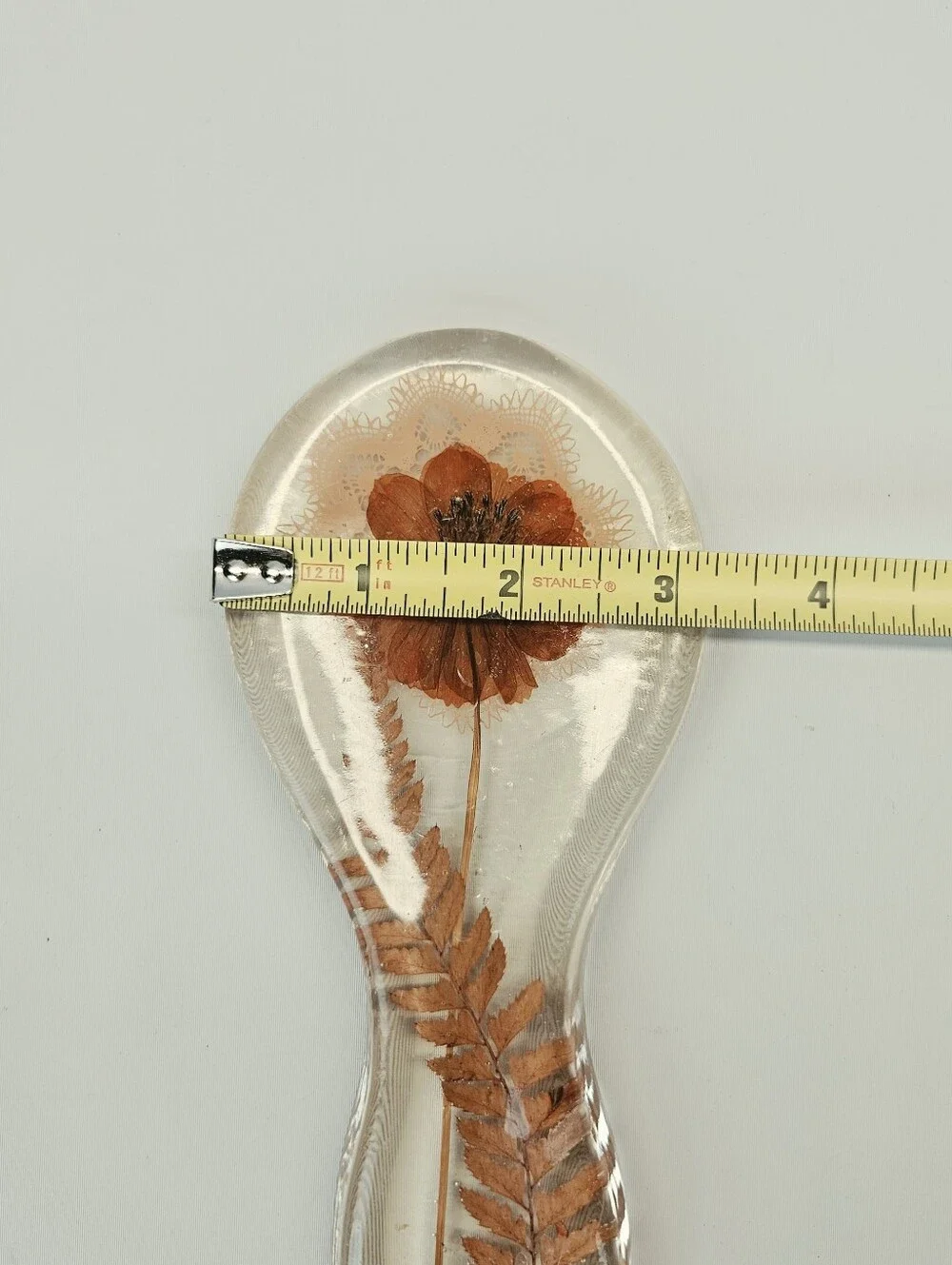 Vintage Spoon Rest Brown Orange Floral Doilie Acryllic Resin Grannycore Cottage